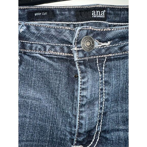 A.N.A. Bootcut Womens Jeans Size 14 Distressed Dark Wash Embroidered - Picture 4 of 6
